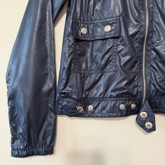 Proenza Schouler  Lightweight Metallic Shiny Coated Bomber Jacket Navy Blue - Picture 2 of 8